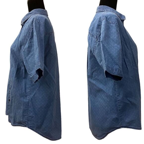 Madewell Medium Denim Swiss Dot Short Sleeve Button Down Top Size Small - Picture 3 of 13